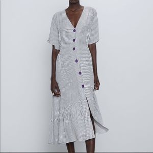 Zara Polka Dot Button Midi Dress